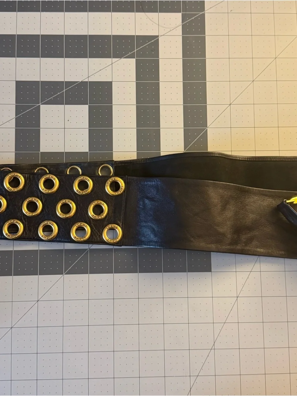 Vintage LOEWE Black Leather Gold Grommet Belt Madrid 1846 Made in France - Picture 6 of 6